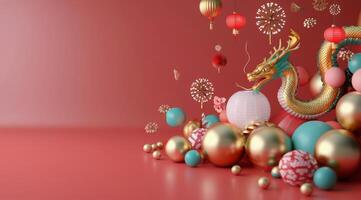 Christmas Ornaments on Red Background photo
