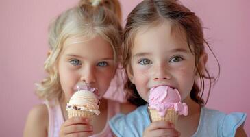Two Little Girls Enjoying Ice Cream photo