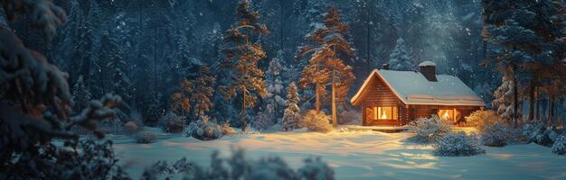 Winter Cabin In Snowy Forest photo