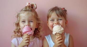 Two Little Girls Enjoying Ice Cream photo