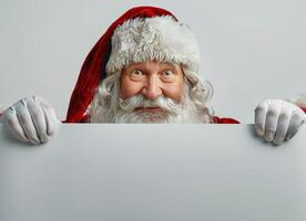 Santa Claus Peeking Over Sign photo