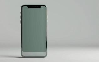 Green Smartphone on White Table With Pink Flowers photo