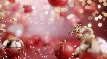 Christmas Ornaments on Red Background photo