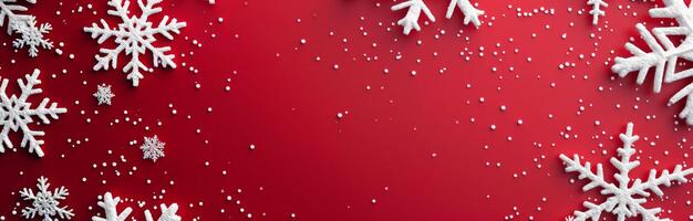 Snowflakes on Red Background With Snowfall photo