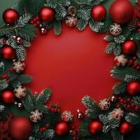 Green Evergreen Wreath With Red Berries photo