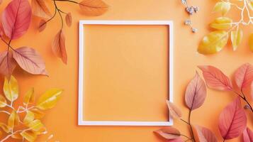 Autumn Leaves on Yellow Background photo