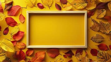 Autumn Leaves and Shadows on Tan Background photo