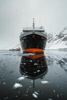 Ship Docked in Snowy Arctic Waters photo
