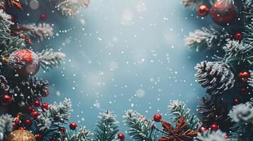 Decorated Christmas Tree With Lights And Snow photo