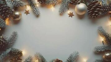 Decorated Christmas Tree With Lights And Snow photo