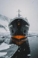 Ship Docked in Snowy Arctic Waters photo
