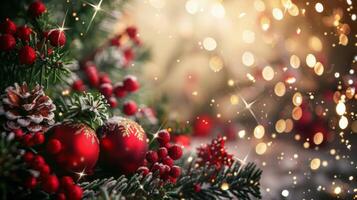 Decorated Christmas Tree With Lights And Snow photo
