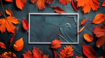 Autumn Leaves on Yellow Background photo