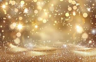 Golden Glitter Background With Bokeh Lights photo