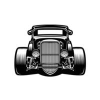 Custom hotrod car front view monochrome illustration. Best for mechanics and garage related industries vector