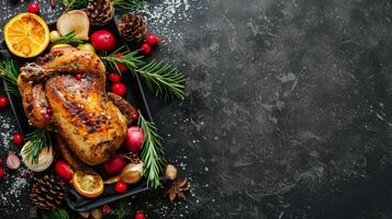 Roasted Turkey With Citrus And Cranberry Sauce For Christmas photo