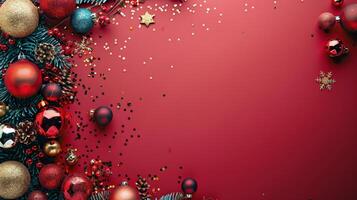 Red Christmas Ornaments and Pine Branches photo