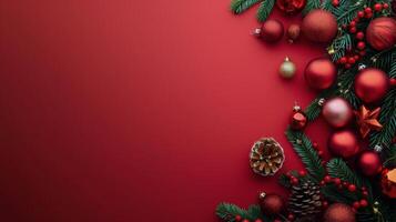 Red Christmas Ornaments and Pine Branches photo