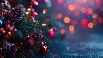 Red Christmas Ornaments and Pine Branches photo