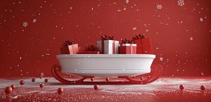 Red Sleigh Filled With Presents on Red Background photo