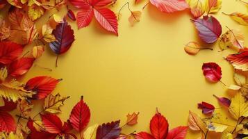 Autumn Leaves on Red Background photo
