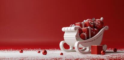 Red Sleigh Filled With Presents on Red Background photo