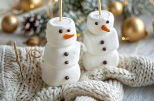 Marshmallow Snowman Treats on White Knit Scarf photo