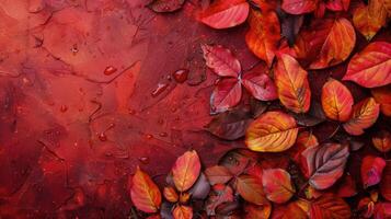 Autumn Leaves on Red Background photo