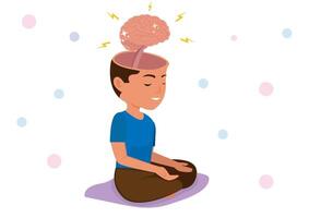 Image of a man meditating with an open mind It is a point of connection between thoughts and energy waves. vector