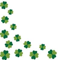 Corner border of four leaf clover in different sizes. Abstract frame in trendy green. Greeting idea Isolated. Lettering, inscriptions, cards, posters, banner, price tag, label or web concept. vector
