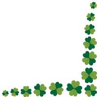 Round frame of clover leaves with four petals in monochrome green with copy space. Template Isolated on white. Lettering, inscriptions, cards, posters, banner, price tag or web design concept vector