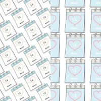 Seamless patterns with White Day date calendar pages March 14 and heart shaped stroke. Set of 2. Isolate. EPS. for wrapping, wallpaper, package or web, poster, cards, promo, label or price tag vector