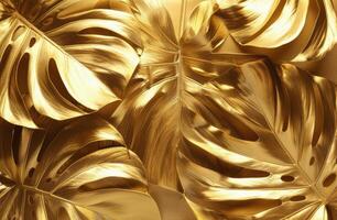 Close Up of Golden Monstera Leaves on a Dark Background photo