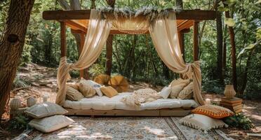 Relaxing Daybed Under Canopy in a Wooded Setting photo