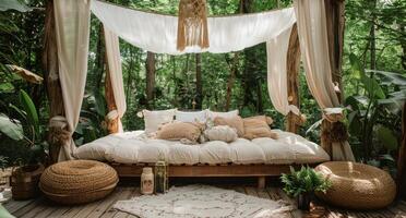 Relaxing Daybed Under Canopy in a Wooded Setting photo