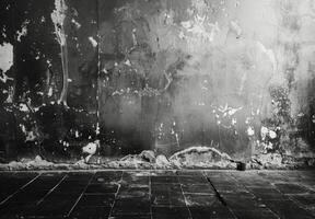 A Single Beam of Light Illuminates a Cracked Concrete Room photo
