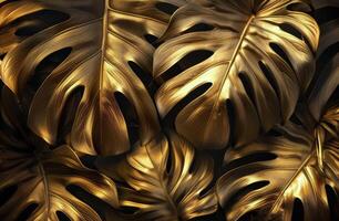 Close Up of Golden Monstera Leaves on a Dark Background photo