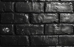 Black Brick Wall Texture With Rough Surface and Uneven Mortar photo