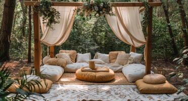 Relaxing Daybed Under Canopy in a Wooded Setting photo