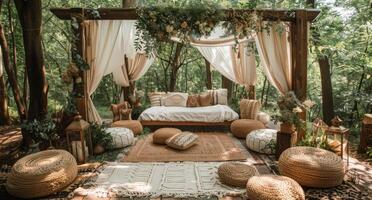 Relaxing Daybed Under Canopy in a Wooded Setting photo