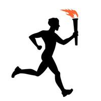 Running sport man with torch silhouette icon vector