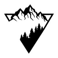 a black and white logo with a mountain and trees vector