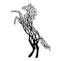 a black and white drawing of a horse with branches vector