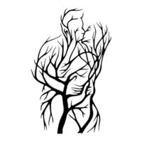 a man and woman are hugging in a tree vector