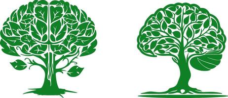 Green Tree and Brain Shape Set vector