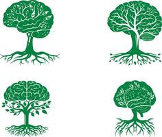 Green Tree and Brain Shape Set vector