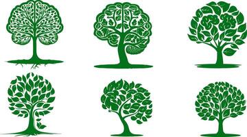 Green Tree and Brain Shape Set vector