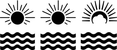 Flat Logo Set Sunset Over Ocean with Summer Elements vector