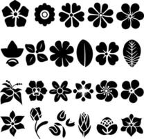 Flowers and Leaves Black and White Icons Set vector