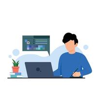 young boy graphic designer working in startup company vector